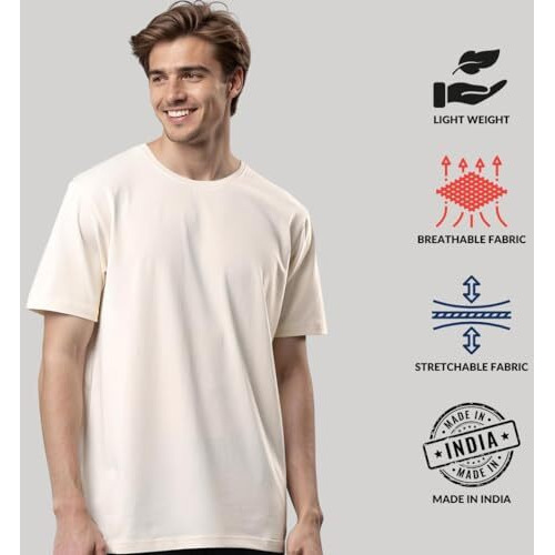 Adro Mens T Shirts | Solid Tshirts For Men | Pure Cotton Lycra Fabric | 4 Way Stretch Smart Tech Tshirt | Pack Of 2 Round Neck T-Shirt For Summer | Rcm2_25_Nb-Ws_M