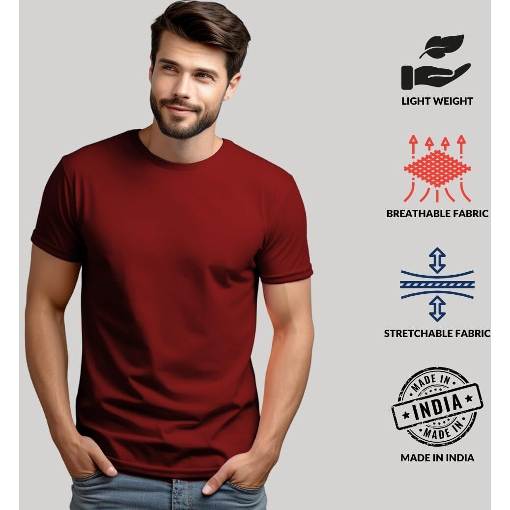 Adro T Shirts Pack Of 2 Mens Tshirts Cotton T Shirts For Men Tshirt T-Shirts Combo T Shirts Tshirts For Men Plain Solid Tshirts Maroon Pista Tshirt For Men Rcm2-Pln-Mr-Pt-L
