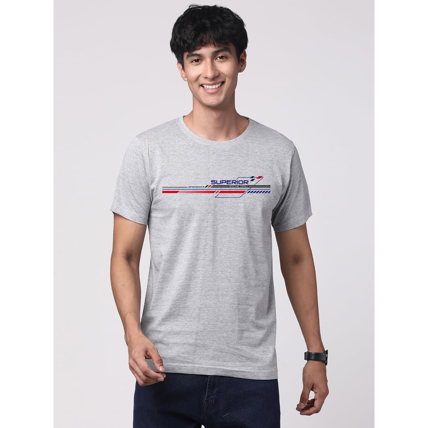 Adro 100% Cotton Lycra Tshirts For Men Combo Pack Of 3 | Regular Fit | Printed T Shirt | Round Neck Half Sleeve| Mens Tshirts|Rcm3_Bcl-Nb_Rac-Gr_Inv-Bl_M