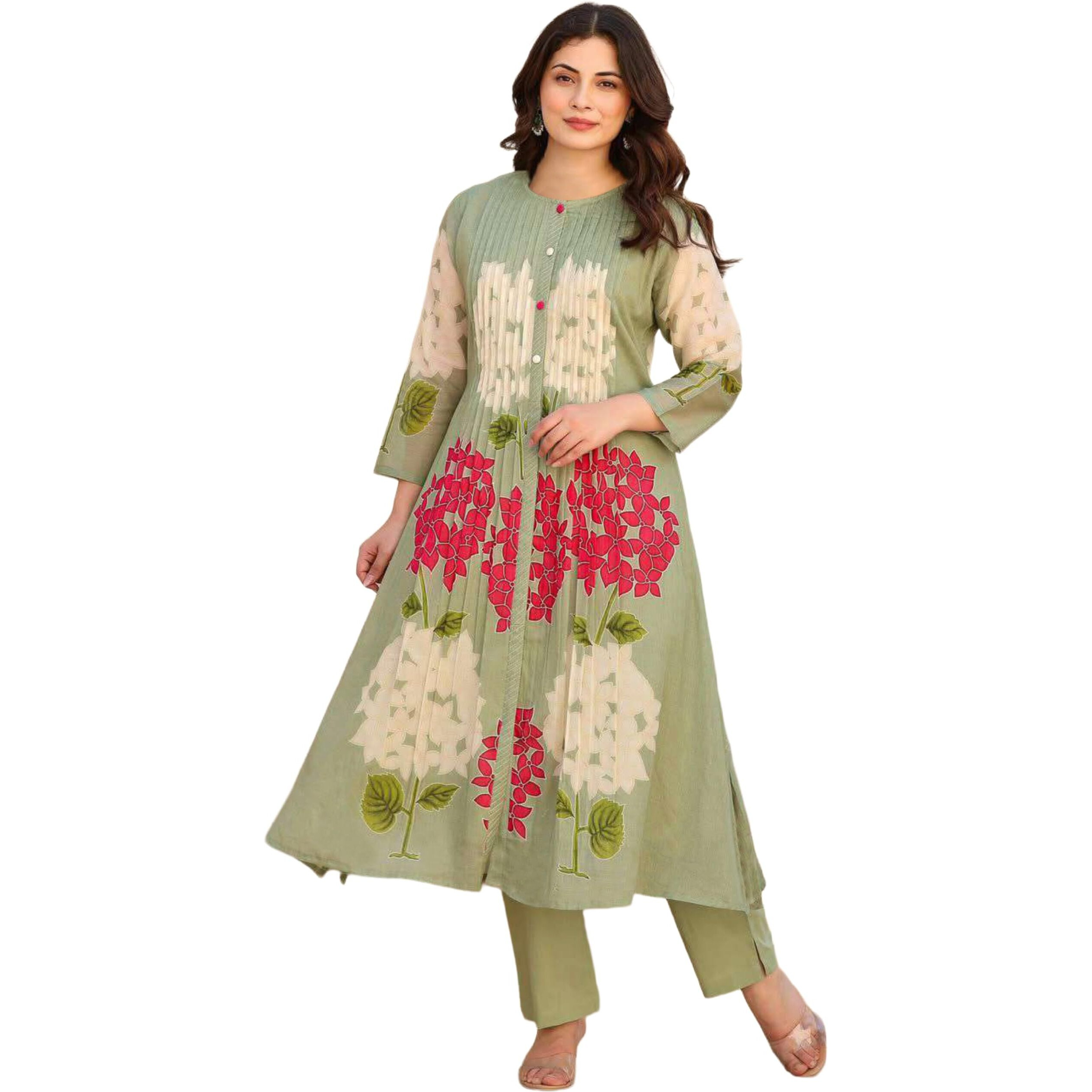 Anni Designer Women's Rayon Viscose A-Line Printed Kurta With Pant (Paula Pista_L_Pista_Large)