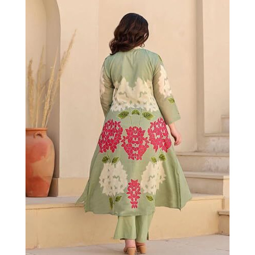 Anni Designer Women's Rayon Viscose A-Line Printed Kurta With Pant (Paula Pista_L_Pista_Large)