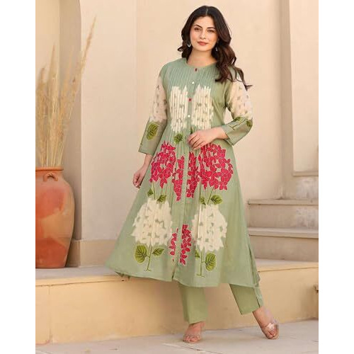 Anni Designer Women's Rayon Viscose A-Line Printed Kurta With Pant (Paula Pista_L_Pista_Large)