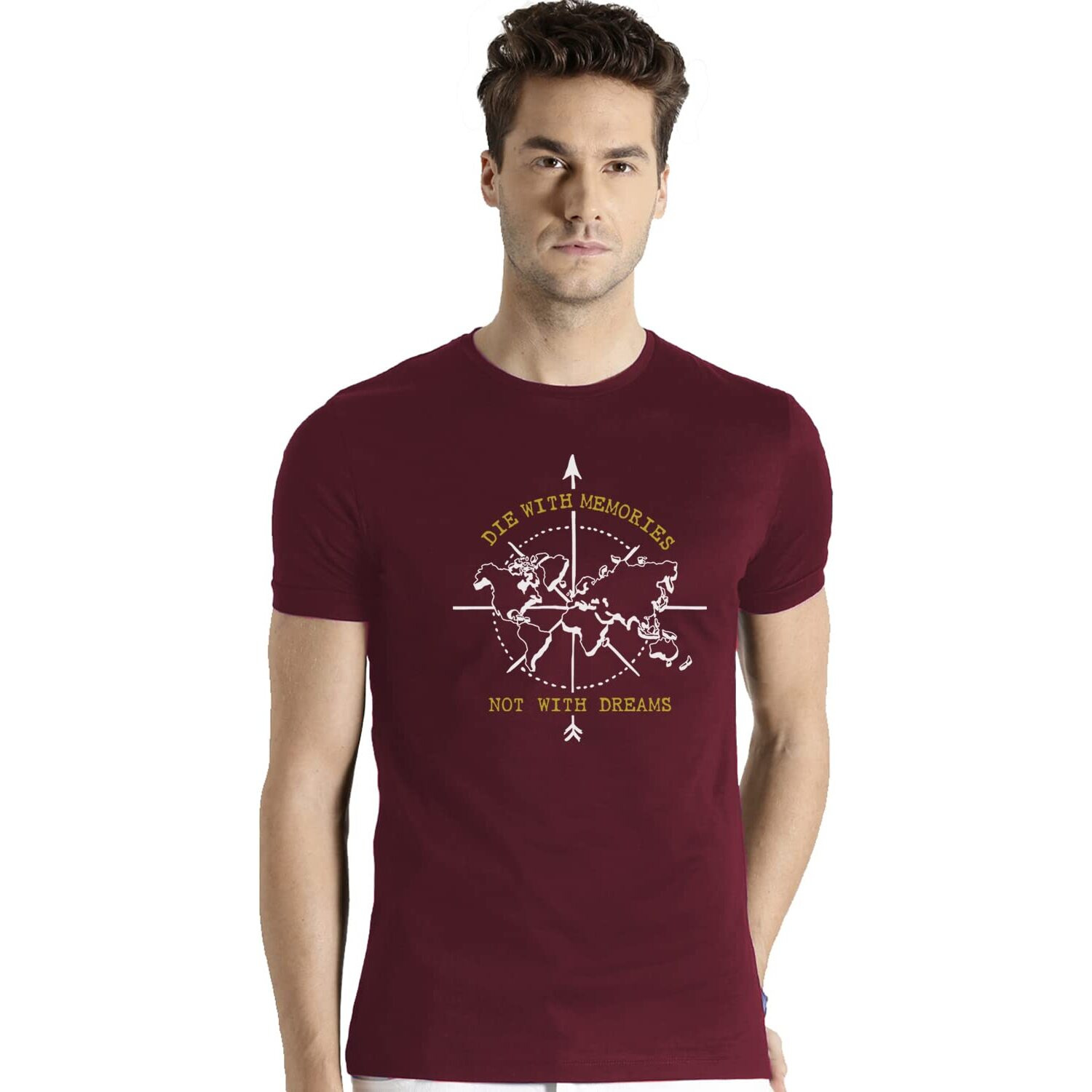 Adro Die With Memories Not With Dreams Mens Cotton Printed T-Shirt (R21-M-Die-Mr_Maroon_3Xl)