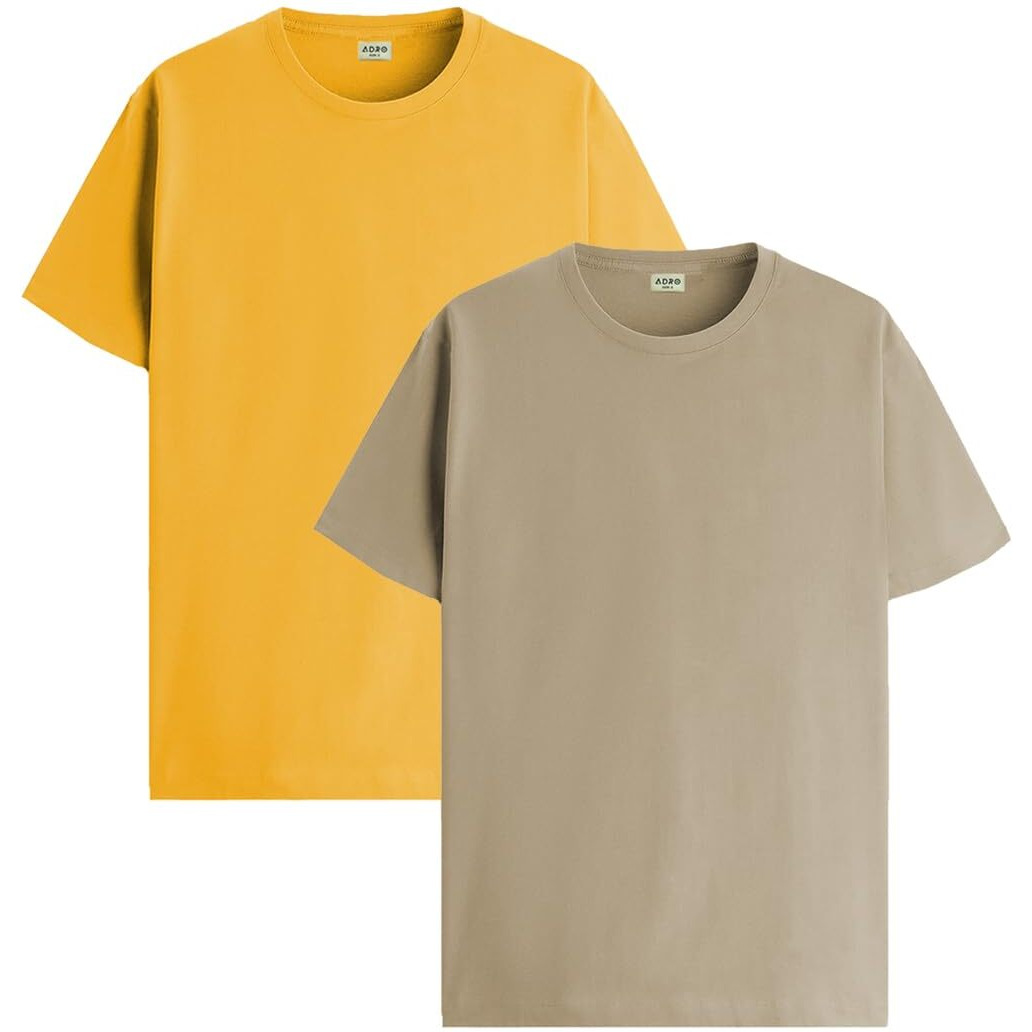 Adro Men's Solid Regular Fit T-Shirt (Rcm2-Pln-Mu-Be_Mustard,Beige