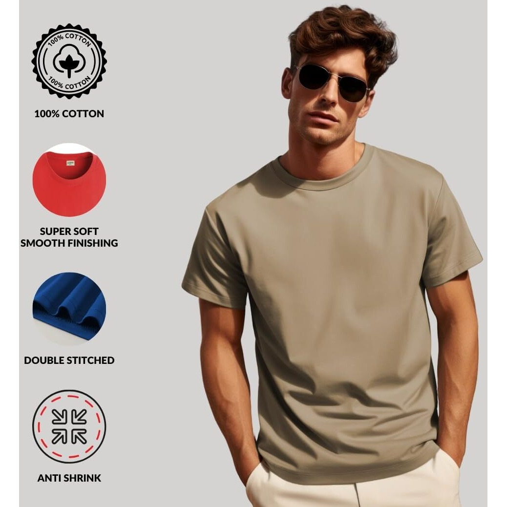 Adro Men's Solid Regular Fit T-Shirt (Rcm2-Pln-Mu-Be_Mustard,Beige