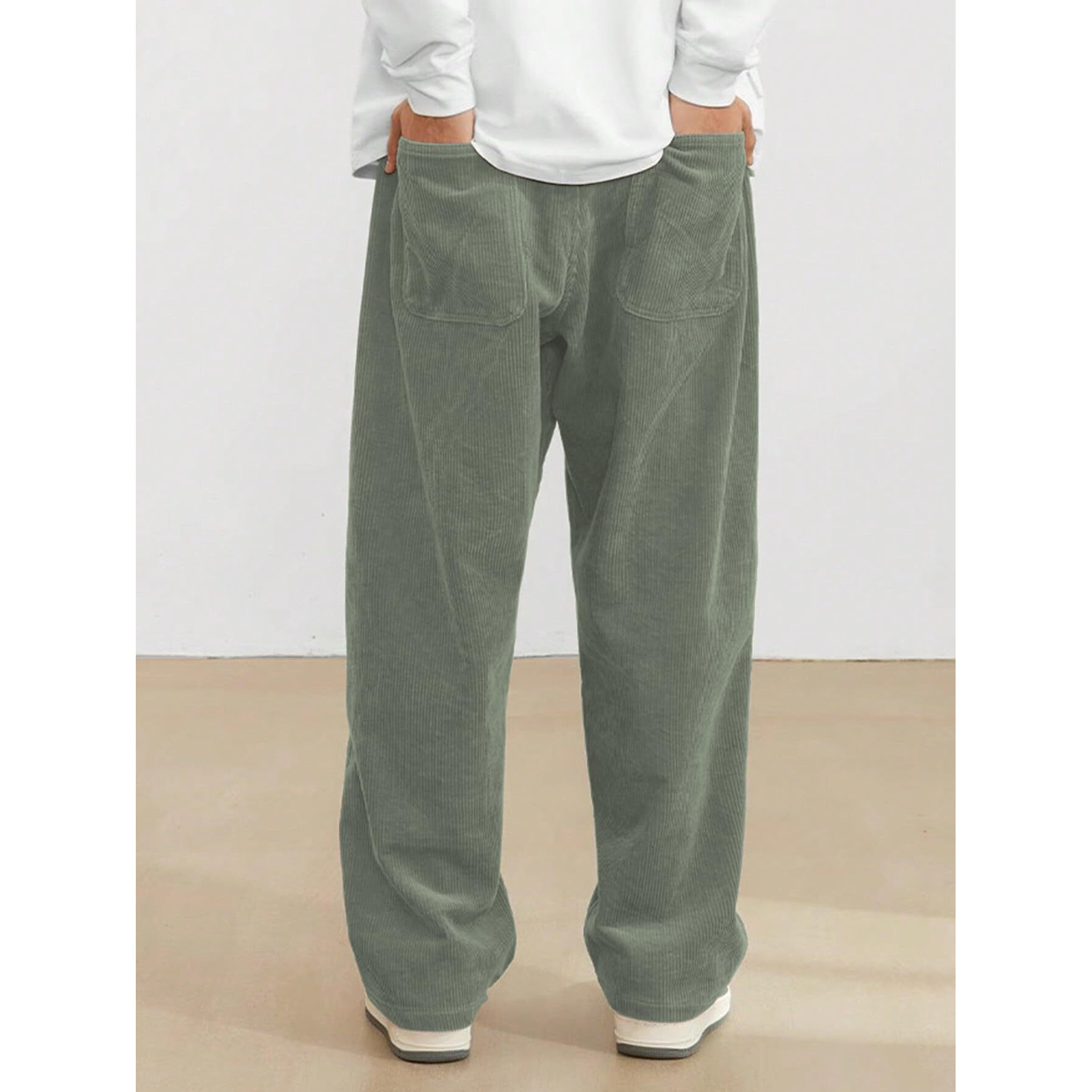 Avanova Men's Olive Front Tie Loose Fit Corduroy Baggy Long Slacks Chino Pants With Slant Pocket Simple Casual Trousers, Going Out (Code Pant 186 Olive-34)
