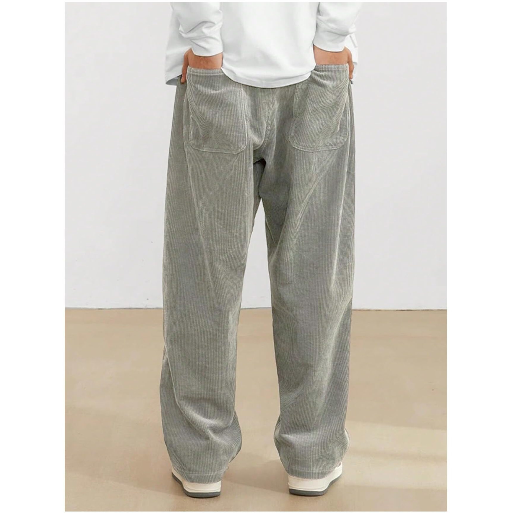 Avanova Men's Light Grey Front Tie Loose Fit Corduroy Baggy Long Slacks Chino Pants With Slant Pocket Simple Casual Trousers, Going Out (Code Pant 186 Light Grey-30)