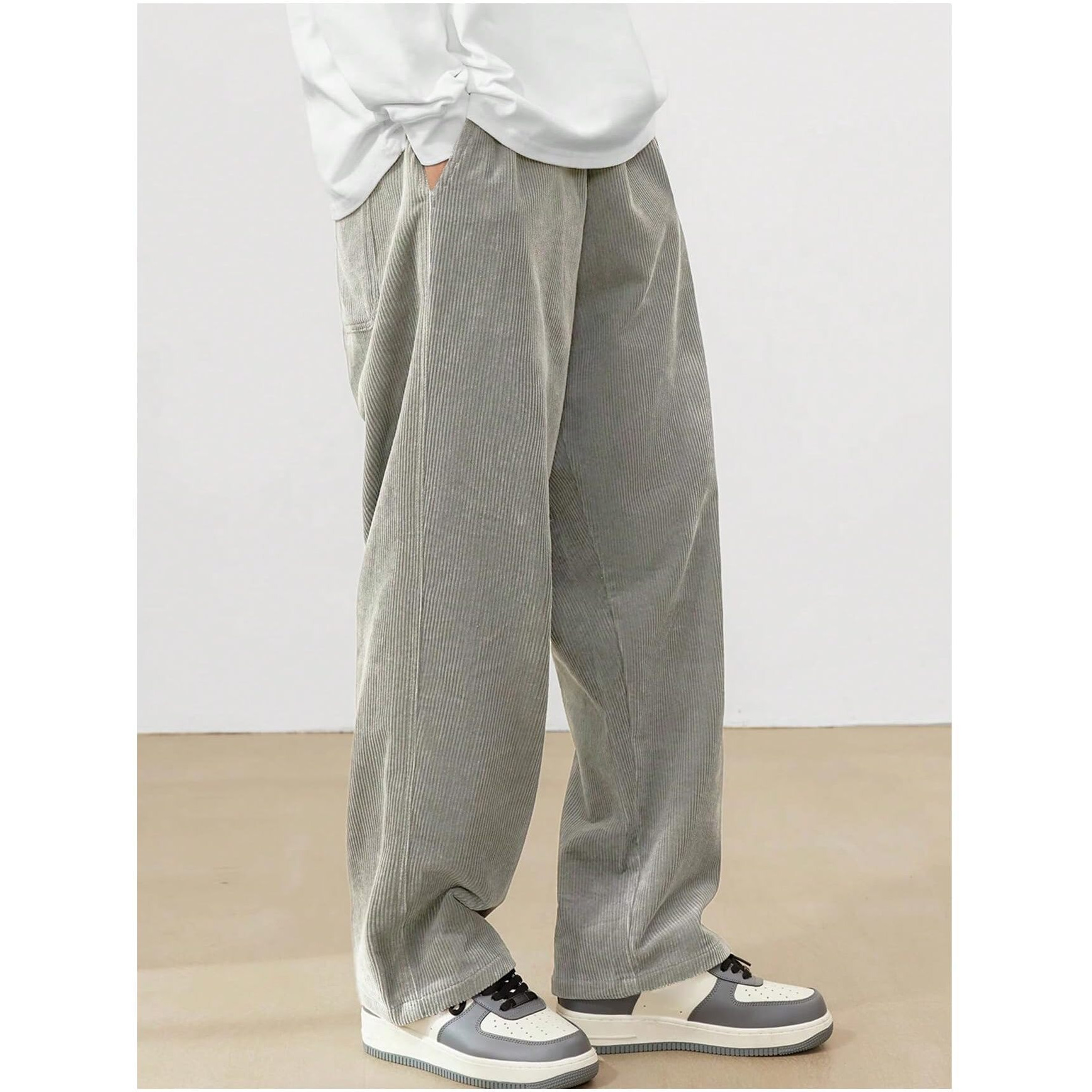 Avanova Men's Light Grey Front Tie Loose Fit Corduroy Baggy Long Slacks Chino Pants With Slant Pocket Simple Casual Trousers, Going Out (Code Pant 186 Light Grey-30)