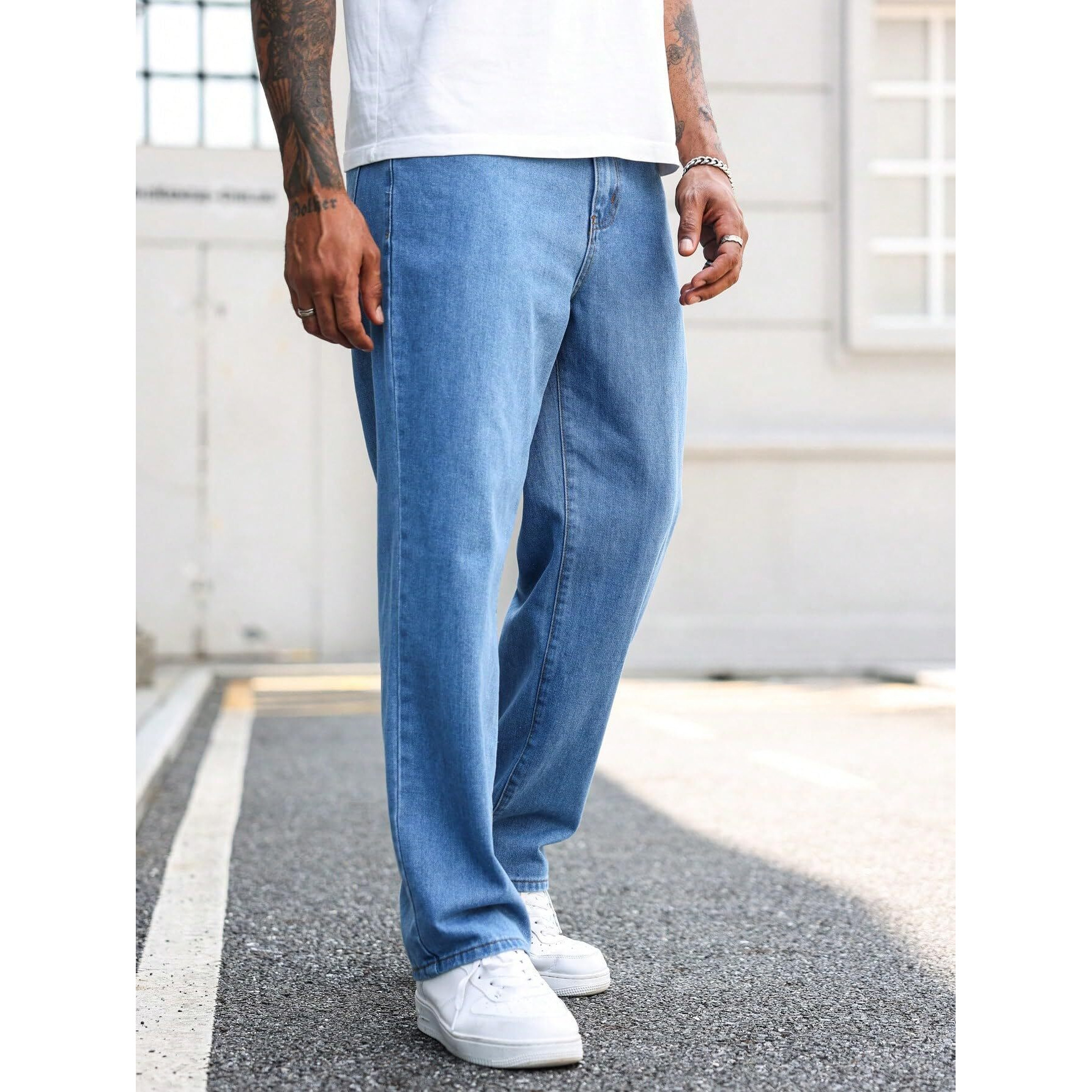 Avanova Men's Blue Denim Cotton Oversized Loose Baggy Relaxed Fit Wide-Leg Roomy Jeans Pants For Men (Jeans 167 Blue-32)