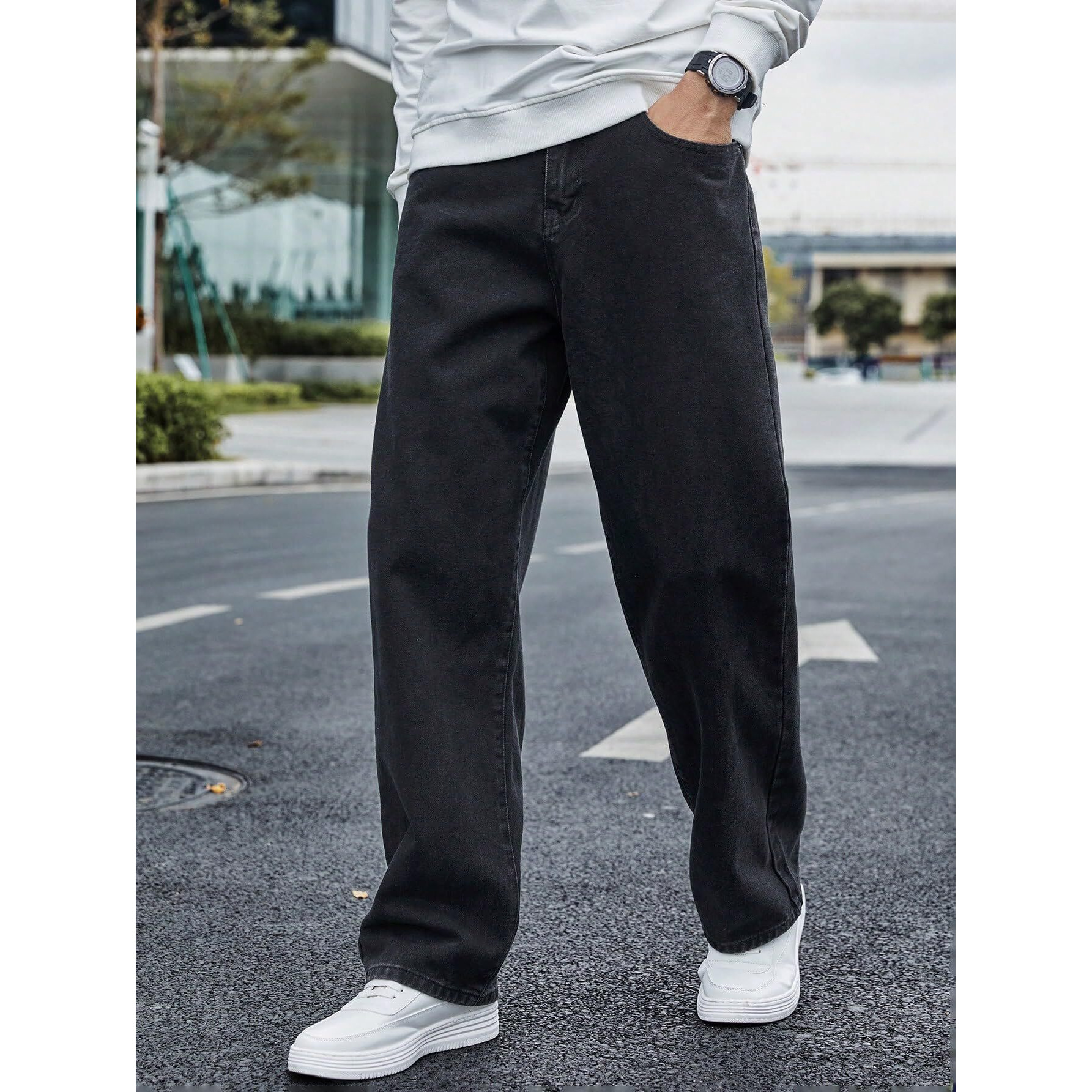 Avanova Men's Black Denim Cotton Oversized Loose Baggy Relaxed Fit Wide-Leg Roomy Jeans Pants For Men (Jeans 167 Black-38)