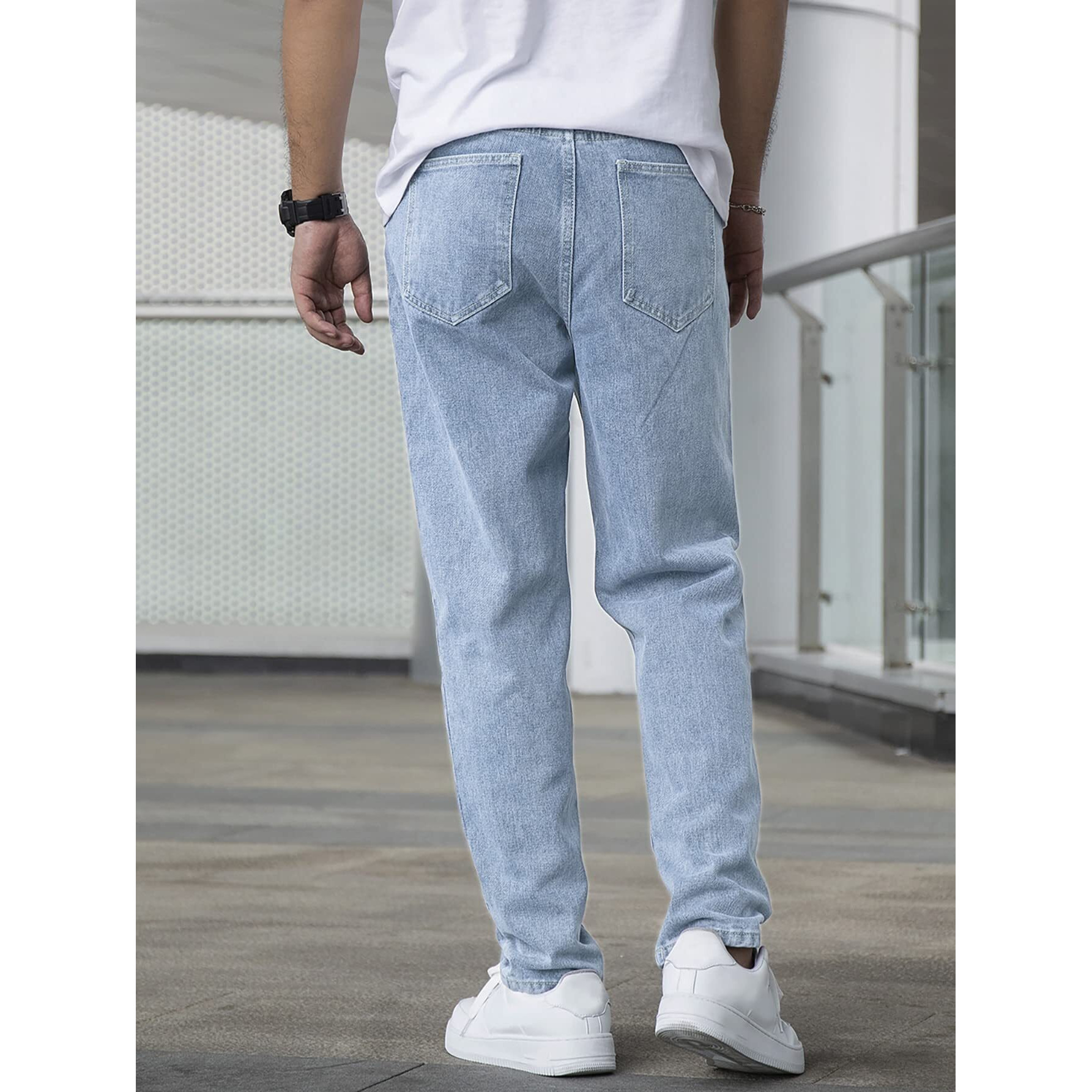Avanova Mens Light Blue Slant Pocket Wide Leg Jeans  Casual Loose Fit Denim Pants, Cotton Blend Trousers With Slant Pockets For Daily & Streetwear (Jeans-139-Light Blue-34)