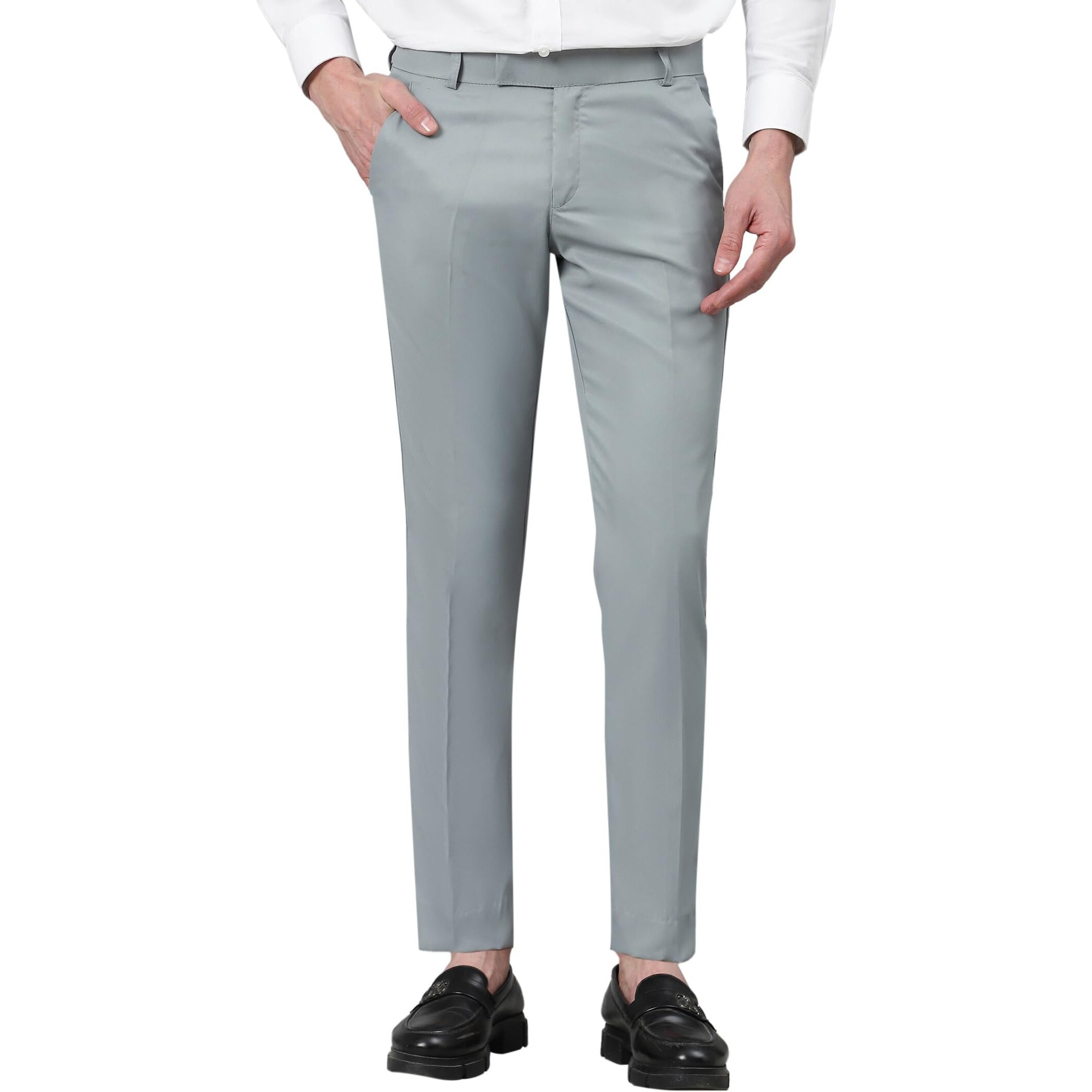 Avanova Men's Solid Ankle Length Flat Front Straight Slim Fit Casual Skinny Stretch Chinos Business Pant With Pocket Suit Pants Clothing Office Formal Wear Work Trousers (M Pant 164 Light Grey-28)