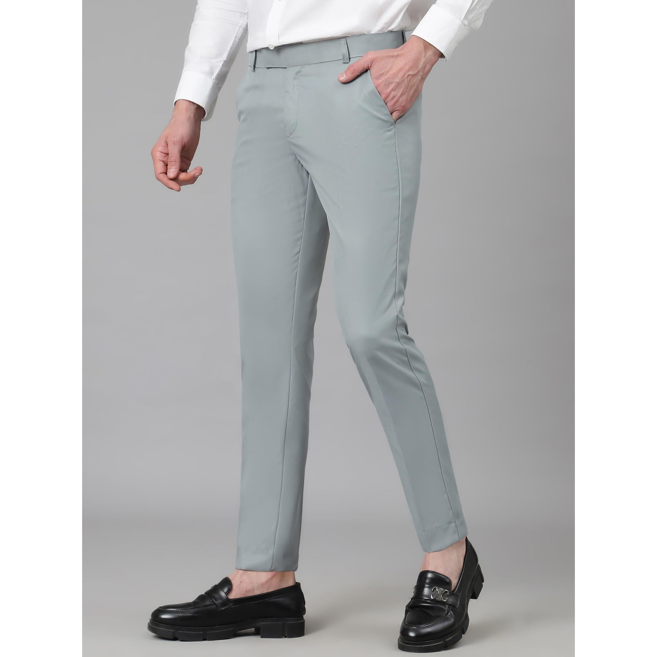 Avanova Men's Solid Ankle Length Flat Front Straight Slim Fit Casual Skinny Stretch Chinos Business Pant With Pocket Suit Pants Clothing Office Formal Wear Work Trousers (M Pant 164 Light Grey-28)