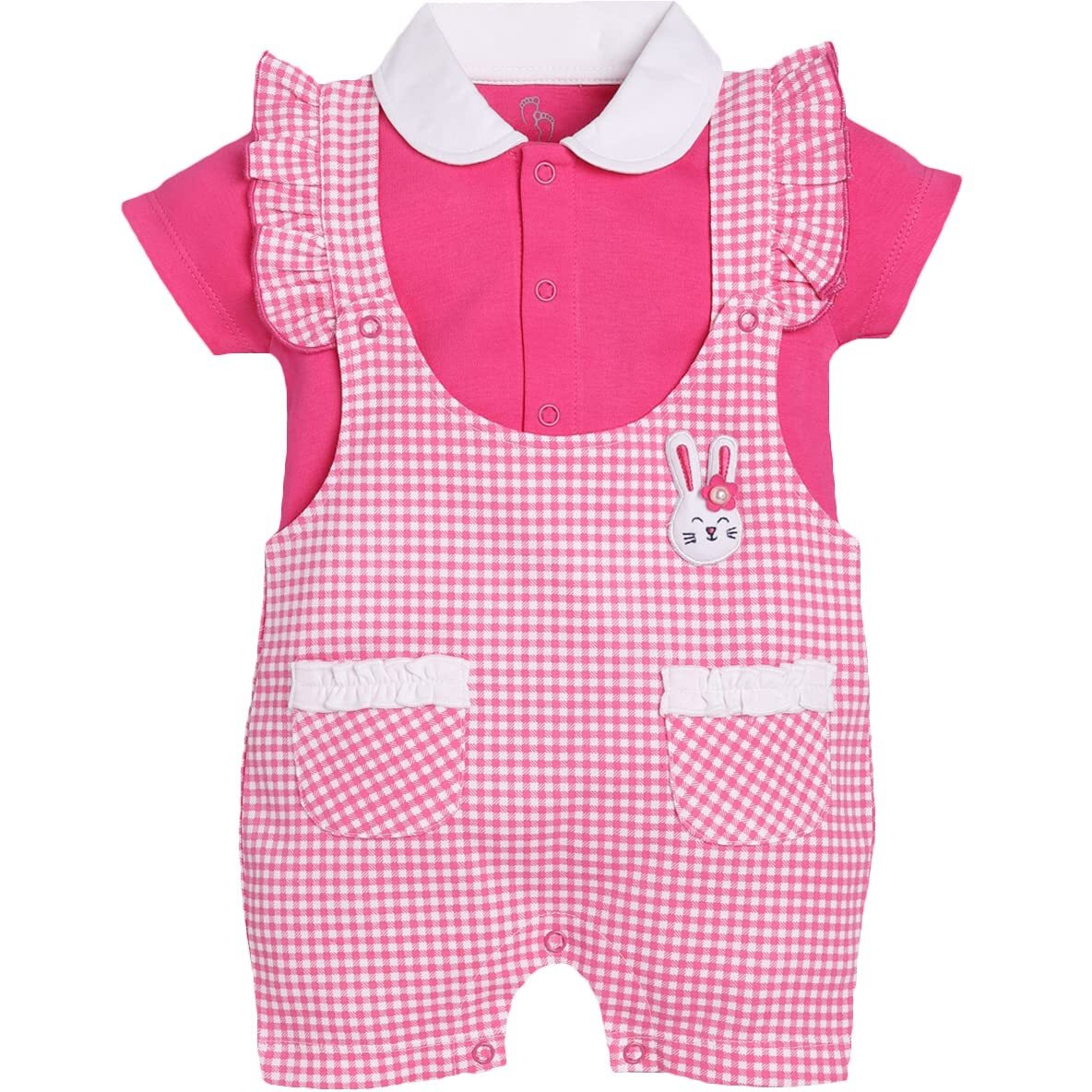 Baby Go 100% Pure Cotton Half Sleeves Dungarees For Baby Girls (18-24 Months, Fushia)