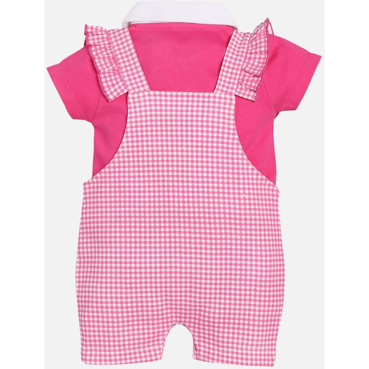 Baby Go 100% Pure Cotton Half Sleeves Dungarees For Baby Girls (18-24 Months, Fushia)