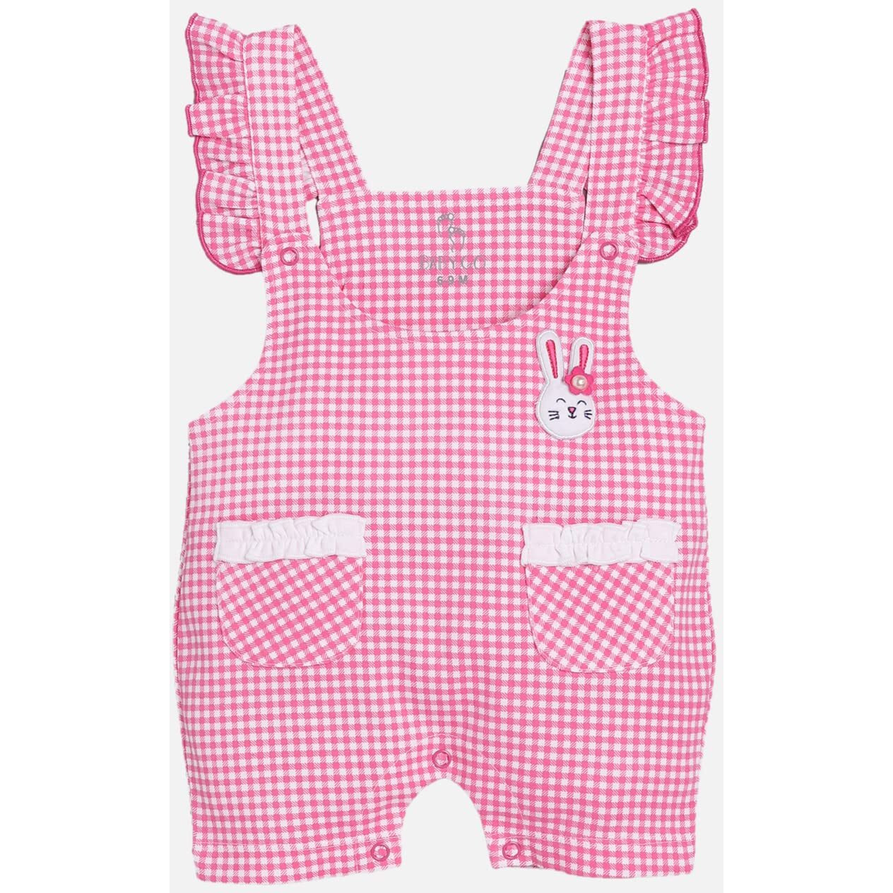 Baby Go 100% Pure Cotton Half Sleeves Dungarees For Baby Girls (18-24 Months, Fushia)