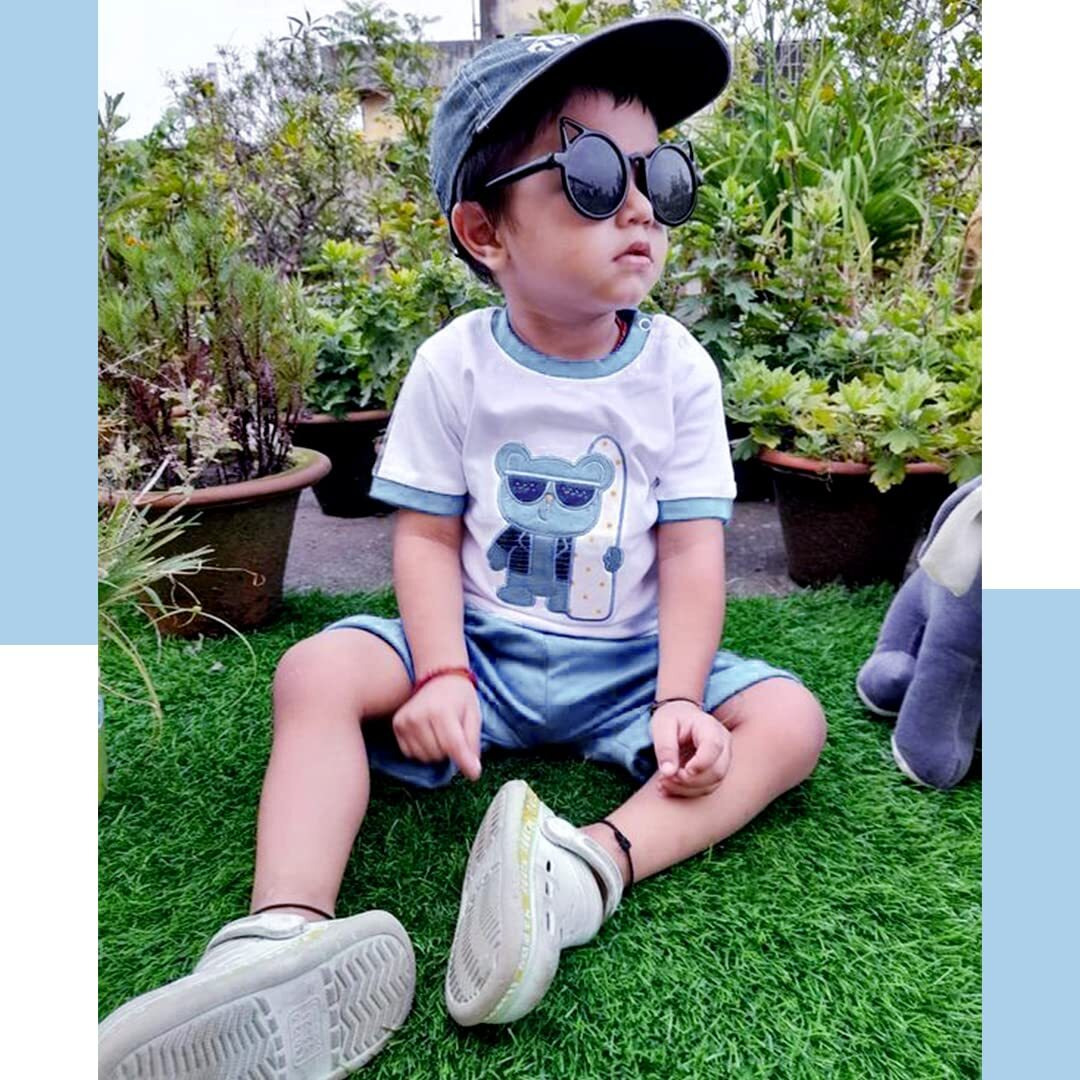 Baby Go 100% Pure Cotton Kids Printed T-Shirt &Shorts For Baby Boys (12-18 Months,Sky2), Blue