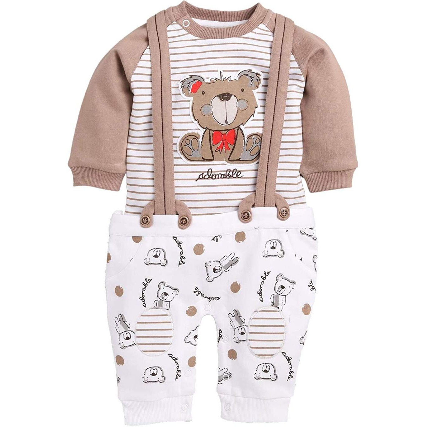 Baby Go 100% Cotton Full Sleeves Dungaree/Overall For Baby Boys And Girls (6-12 Months, Beige)