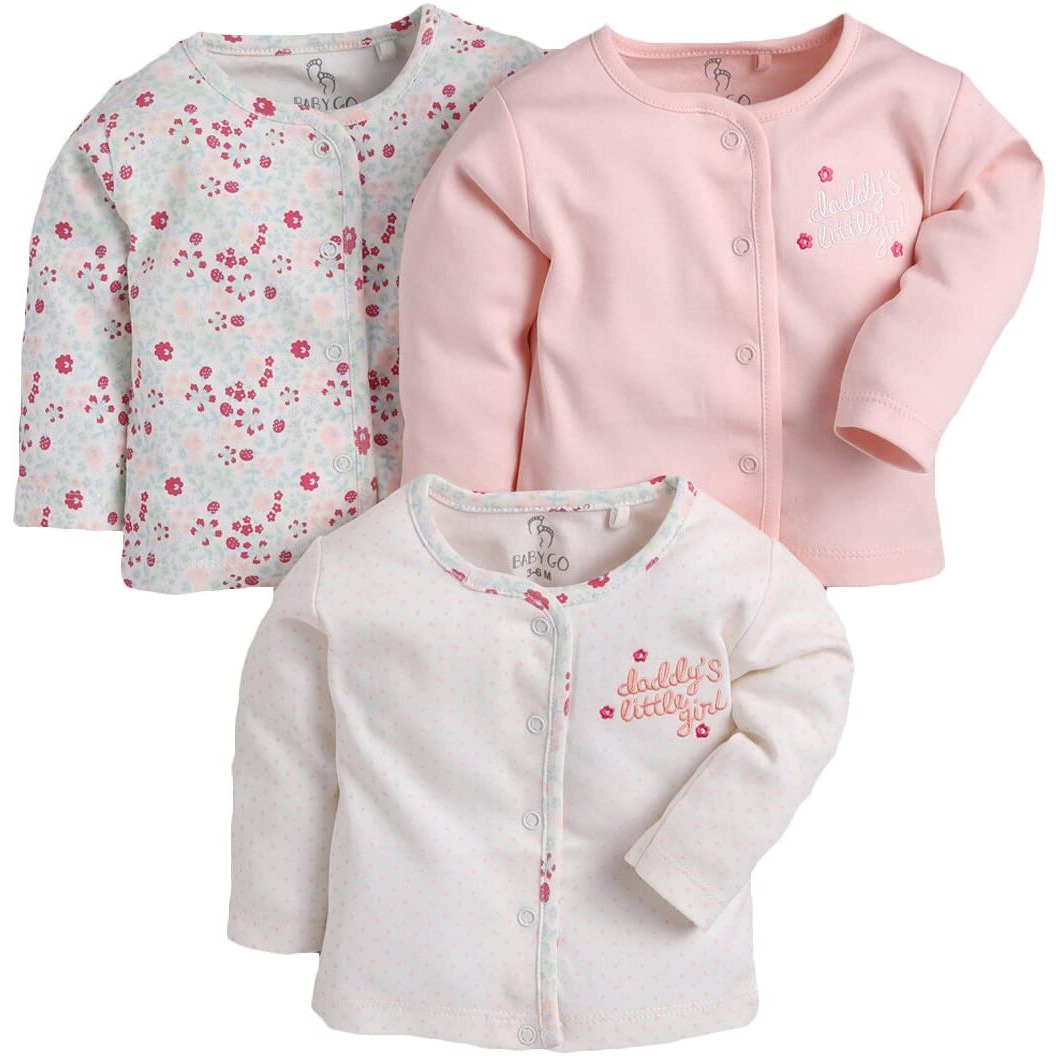 Baby Go Soft Cotton Regular Fit Round Neck Front Open Full Sleeve Pack Of 3 T Shirts For Baby Boys (6-9M/Peach)