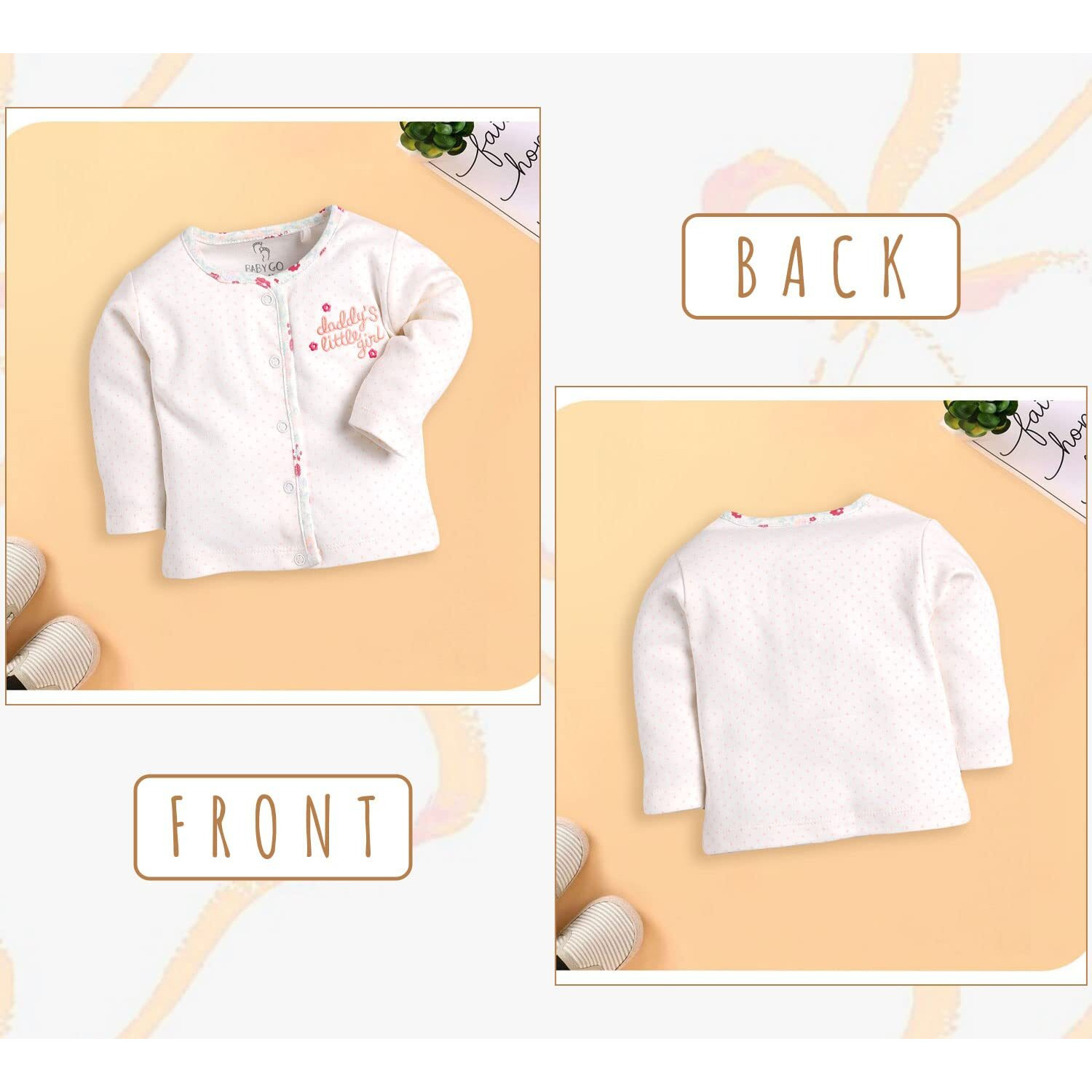 Baby Go Soft Cotton Regular Fit Round Neck Front Open Full Sleeve Pack Of 3 T Shirts For Baby Boys (6-9M/Peach)