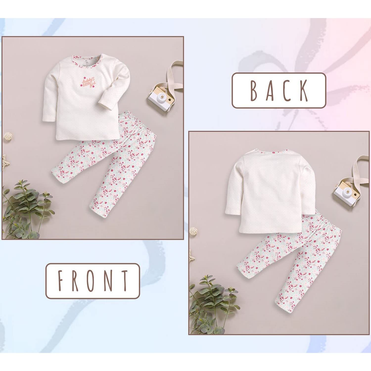 Baby Go 100% Pure Cotton Full Sleeve T-Shirt & Pajama Set For Baby Boys & Girls (12-18 Months, Peach)