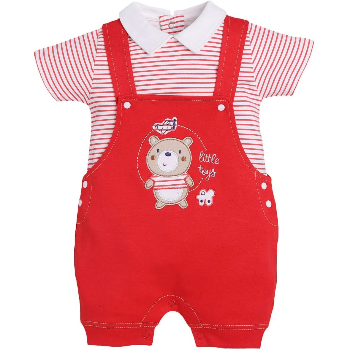 Baby Go 100% Pure Cotton Dungaree In Red For Baby Boys (12-18 Months)