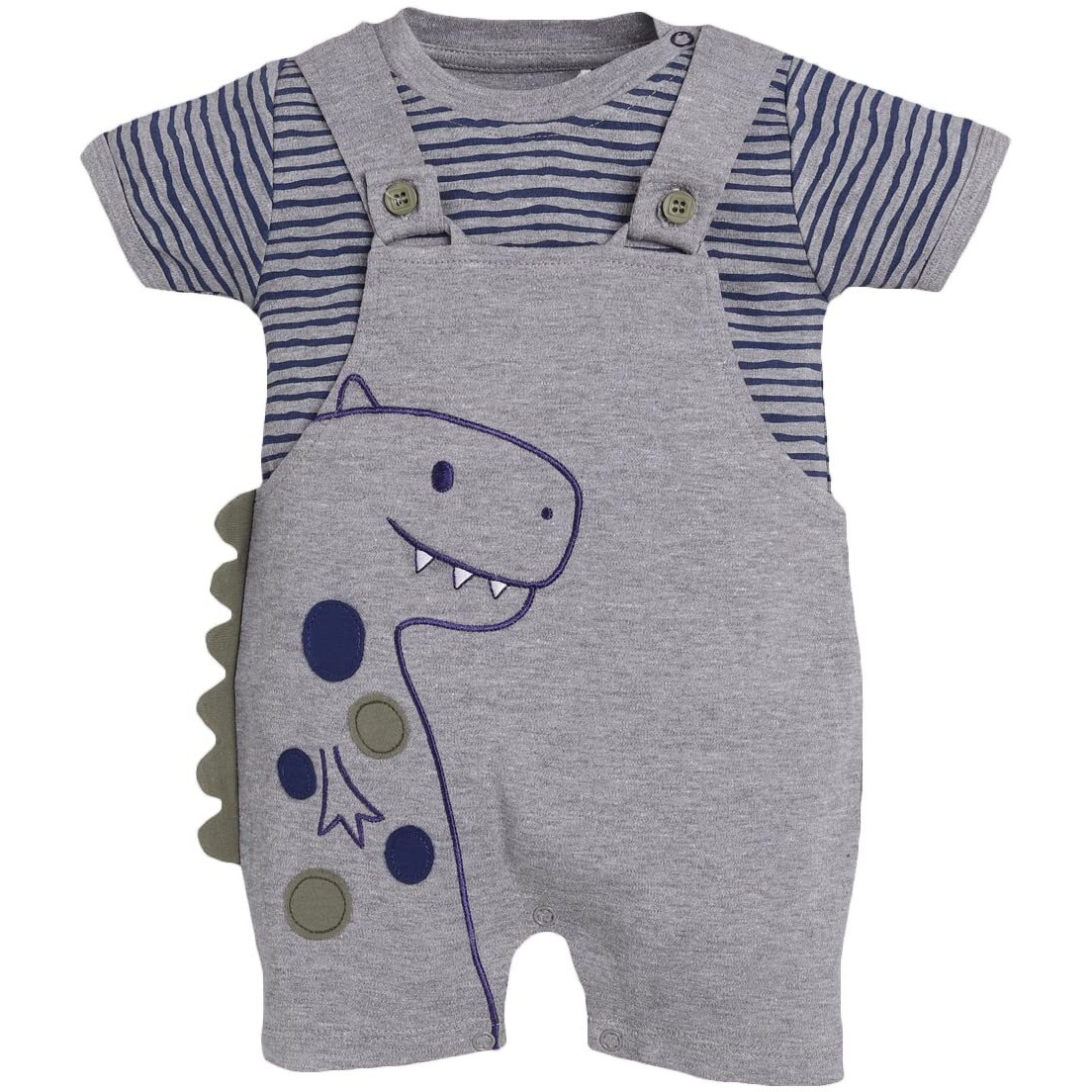 Baby Go 100% Pure Cotton Dungaree For Baby Boys (12-18 Months, Grey2)