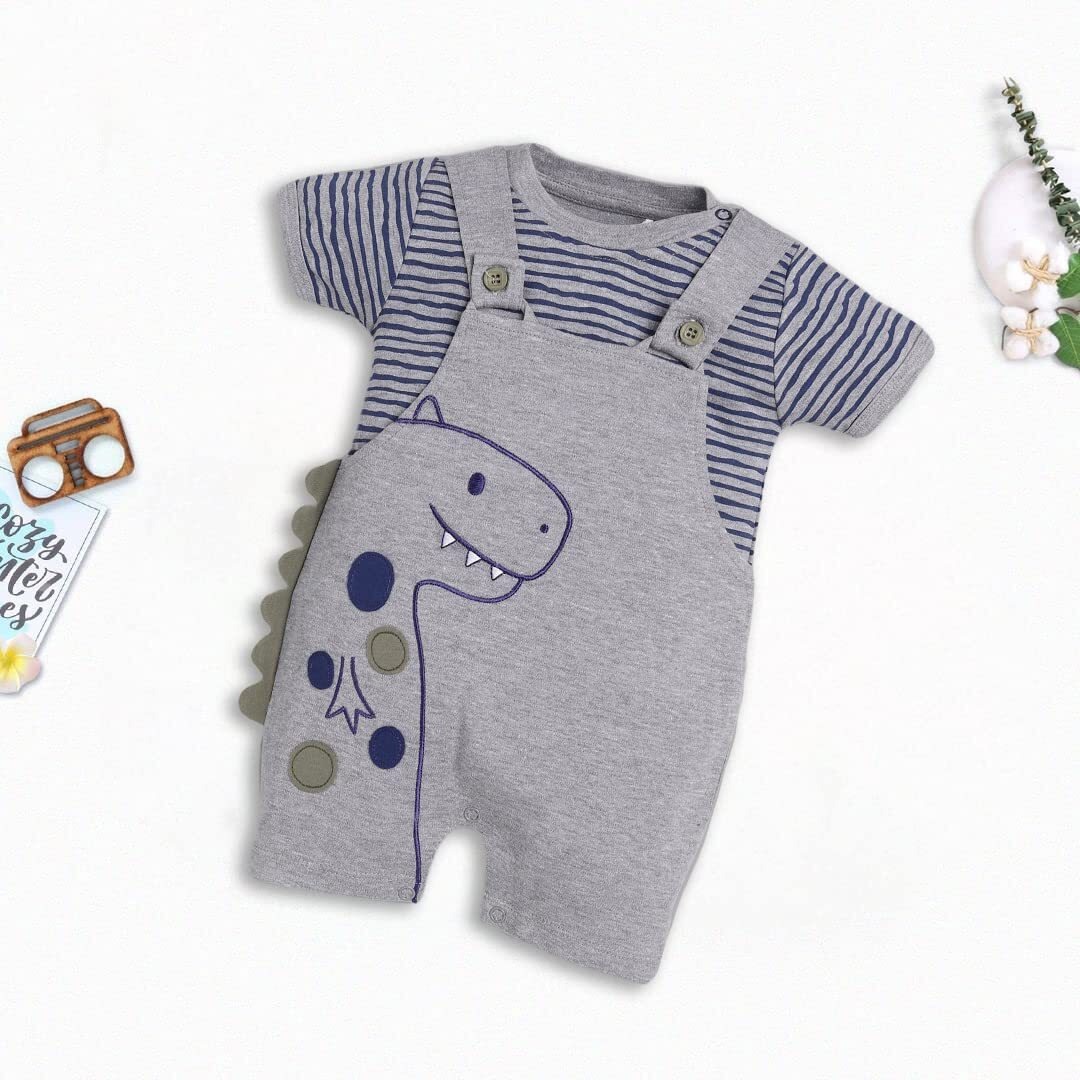 Baby Go 100% Pure Cotton Dungaree For Baby Boys (12-18 Months, Grey2)