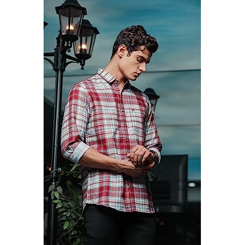 Be Active Men Cotton Stylish Casual Checks Regular Fit Shirt Cch0162-5-M Red
