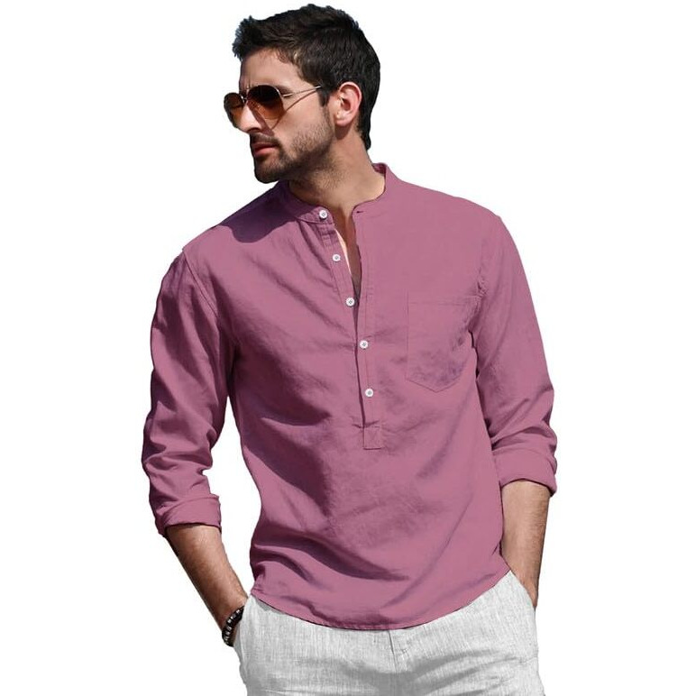 Be Active Men Solid Regular Fit 100% Cotton Short Kurta Shirt With Mandarin Collar || Short Kurta Cotton || Stylish Short Kurta || Short Kurta (Rf0003 4-Xxl...) Pink
