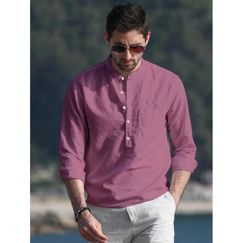 Be Active Men Solid Regular Fit 100% Cotton Short Kurta Shirt With Mandarin Collar || Short Kurta Cotton || Stylish Short Kurta || Short Kurta (Rf0003 4-Xxl...) Pink