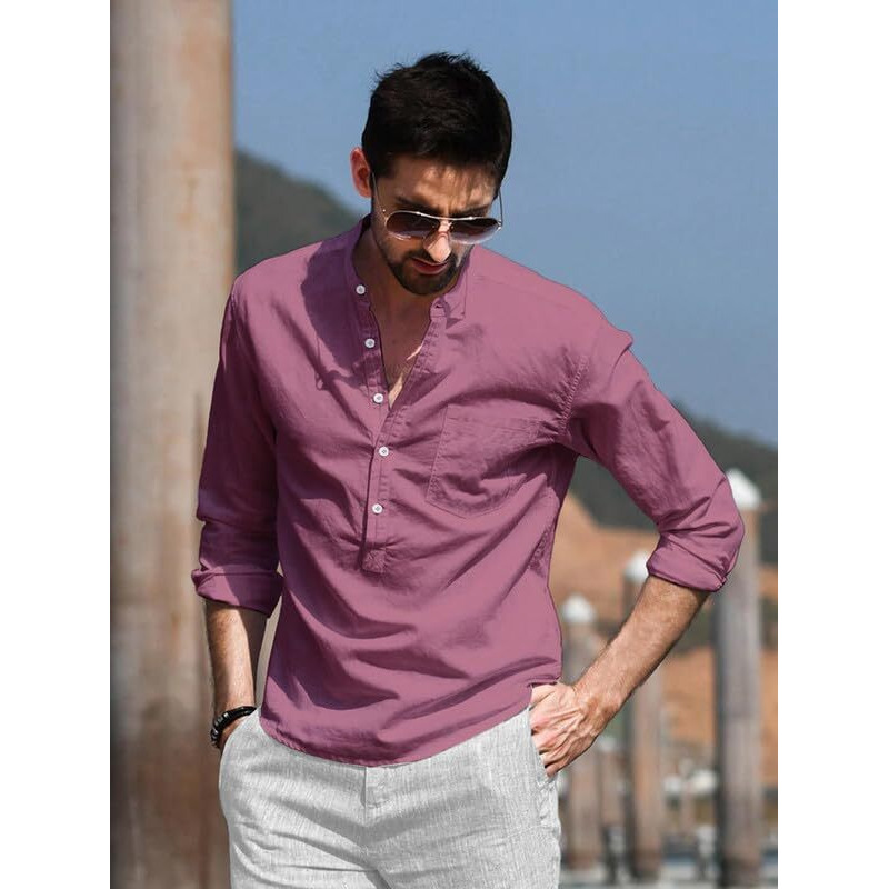 Be Active Men Solid Regular Fit 100% Cotton Short Kurta Shirt With Mandarin Collar || Short Kurta Cotton || Stylish Short Kurta || Short Kurta (Rf0003 4-Xxl...) Pink