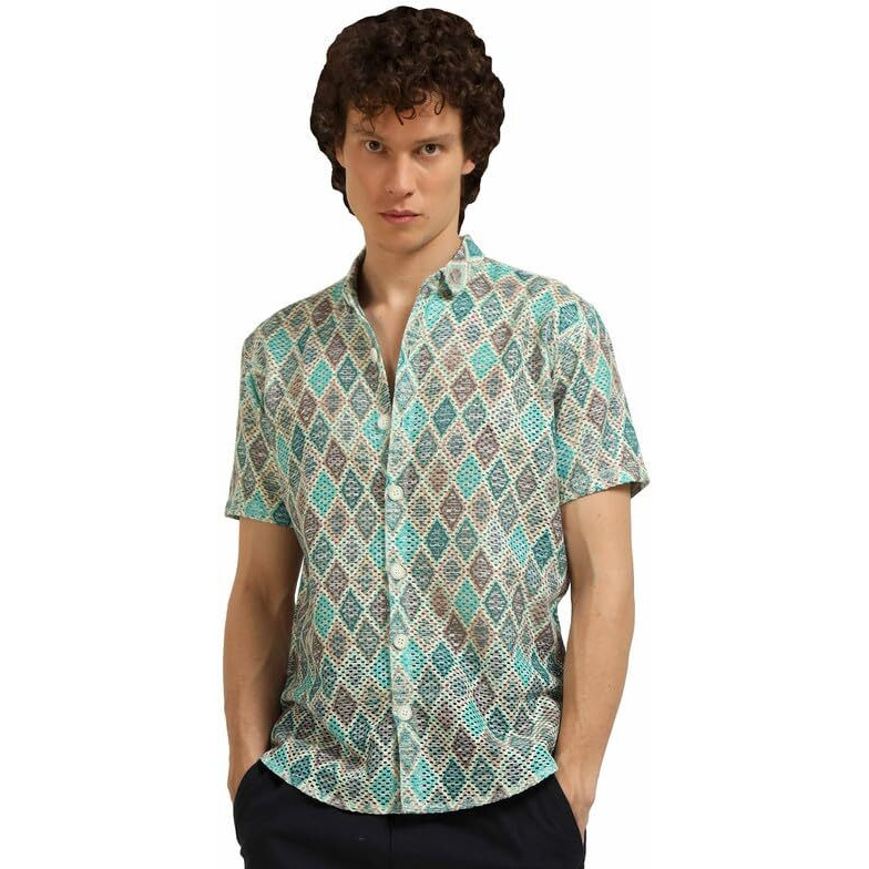 Be Active Men's Casual Cotton Blend Embroidered Shirt || Half Sleeve Shirt || Men Casual Shirt || Casual Wear Shirts (Him0023 1 L) Blue