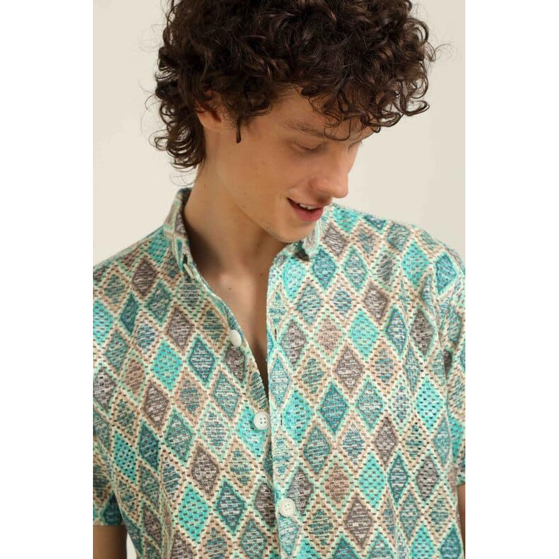 Be Active Men's Casual Cotton Blend Embroidered Shirt || Half Sleeve Shirt || Men Casual Shirt || Casual Wear Shirts (Him0023 1 L) Blue