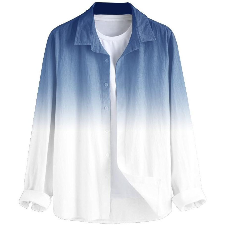 Be Active Men's Casual Linen Blend Ombre Faded Shirt || Casual Shirts For Men || Men Casual Shirt || Casual Wear Shirts (Cpr0156-4-M) Navy Blue
