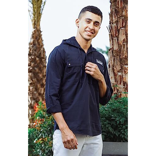 Be Active Men's Casual 100% Cotton Regular Fit Hoodie Shirt || Casual Shirts For Men With Hoodie|| Men's Casual Shirt || Casual Wear Shirts (Cpl0125-3-Xl) Blue