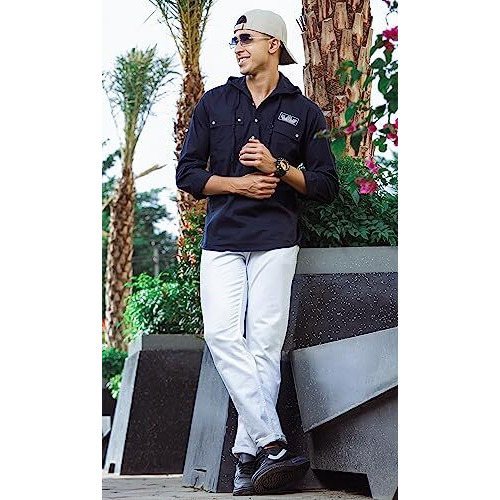 Be Active Men's Casual 100% Cotton Regular Fit Hoodie Shirt || Casual Shirts For Men With Hoodie|| Men's Casual Shirt || Casual Wear Shirts (Cpl0125-3-Xl) Blue