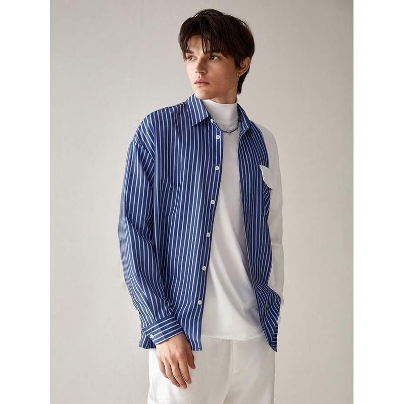 Be Active Men's Casual Cotton Blend Stripes Shirt || Casual Shirts For Men || Men Casual Shirt || Casual Wear Shirts (Rf0032 0 S) Navy Blue