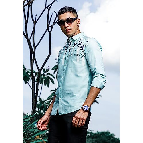 Be Active Men's Casual 100% Cotton Printed Shirt || Casual Shirts For Men || Men Casual Shirt || Casual Wear Shirts (Cpr0114-1-L) Blue