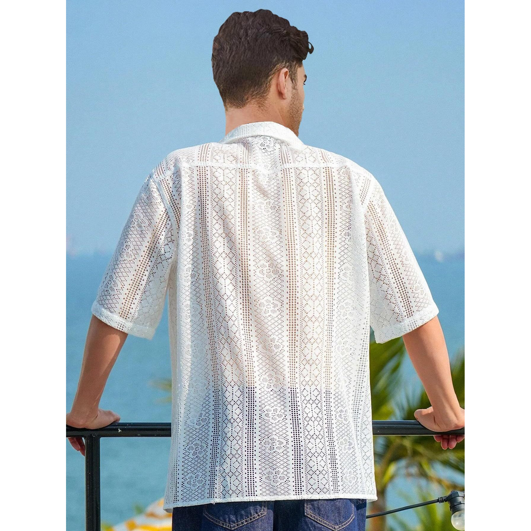 Be Active Men's Casual Cotton Blend Crochet Textured Shirt || Half Sleeve Shirt || Men Casual Shirt || Casual Wear Shirts (Him0127 1 M) Off White