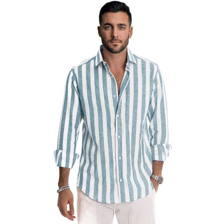 Be Active Men's Casual Linen Blend Stripes Shirt || Casual Shirts For Men || Men Casual Shirt || Casual Wear Shirts (Rf0024 10 Xl) Turquoise