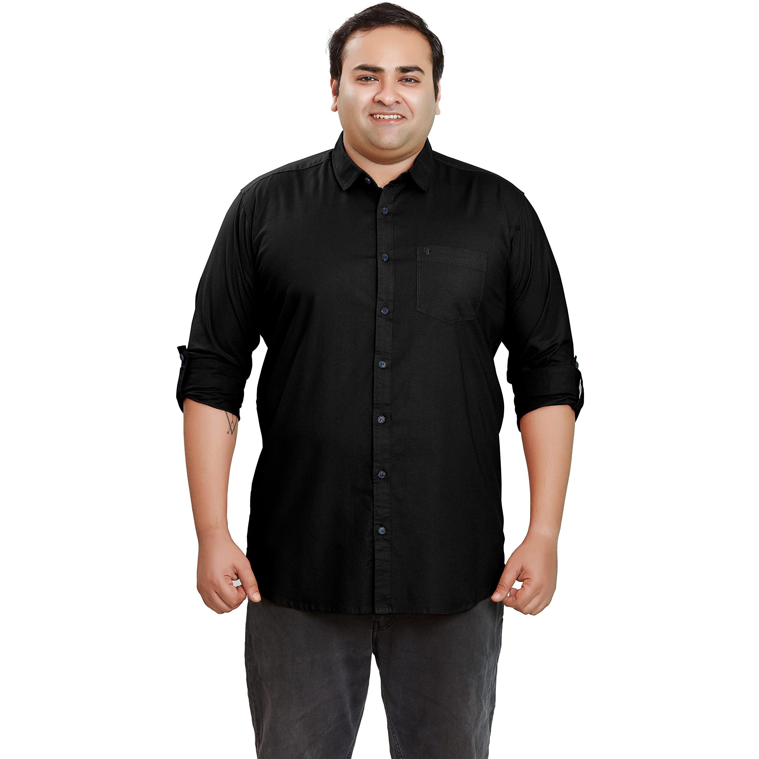 Be Active Men's Casual 100% Cotton Solid Plus Size Shirt || Plus Size Shirts For Men || Casual Plus Size Shirt || Casual Wear Shirts (Rfbg0015 2 3Xl) Black