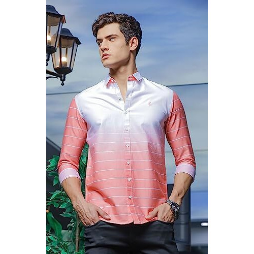 Be Active Men's Casual 100% Cotton Stripes Shirt || Casual Shirts For Men || Men Casual Shirt || Casual Wear Shirts (Cln0103-1-S) Pink