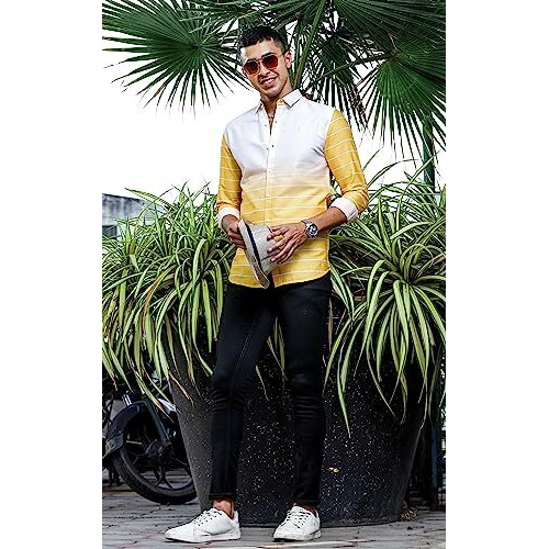 Be Active Men's Casual 100% Cotton Stripes Shirt || Casual Shirts For Men || Men Casual Shirt || Casual Wear Shirts (Cln0103-3-M) Yellow