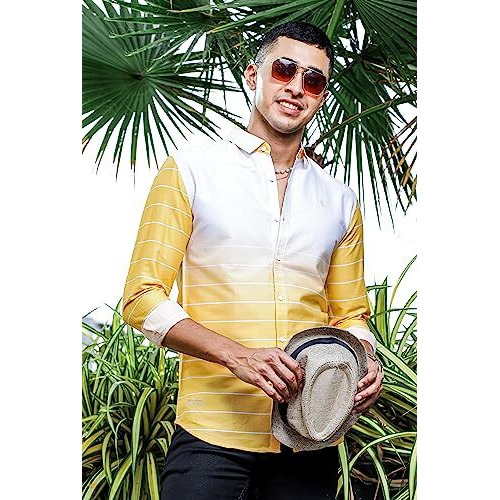 Be Active Men's Casual 100% Cotton Stripes Shirt || Casual Shirts For Men || Men Casual Shirt || Casual Wear Shirts (Cln0103-3-M) Yellow
