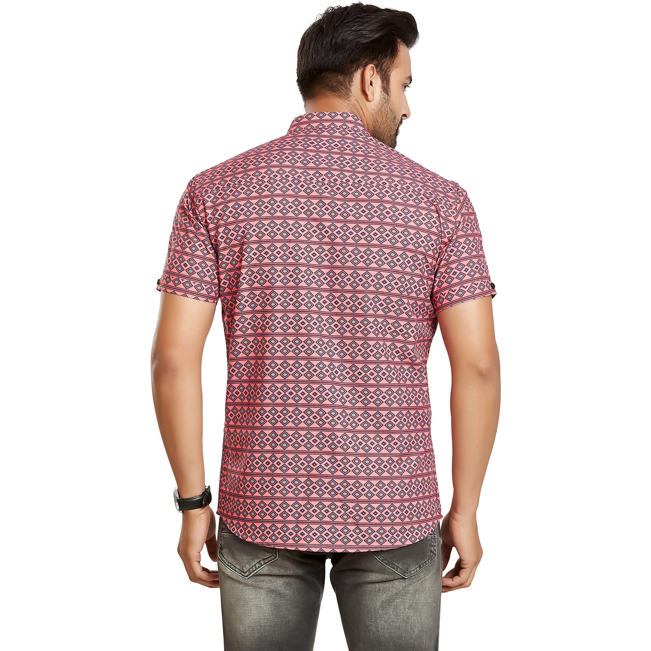 Be Active Men's Casual Cotton Blend Printed Shirt || Half Sleeve Shirt || Men Casual Shirt || Casual Wear Shirts (H-Pr0517 0 Xl) Red