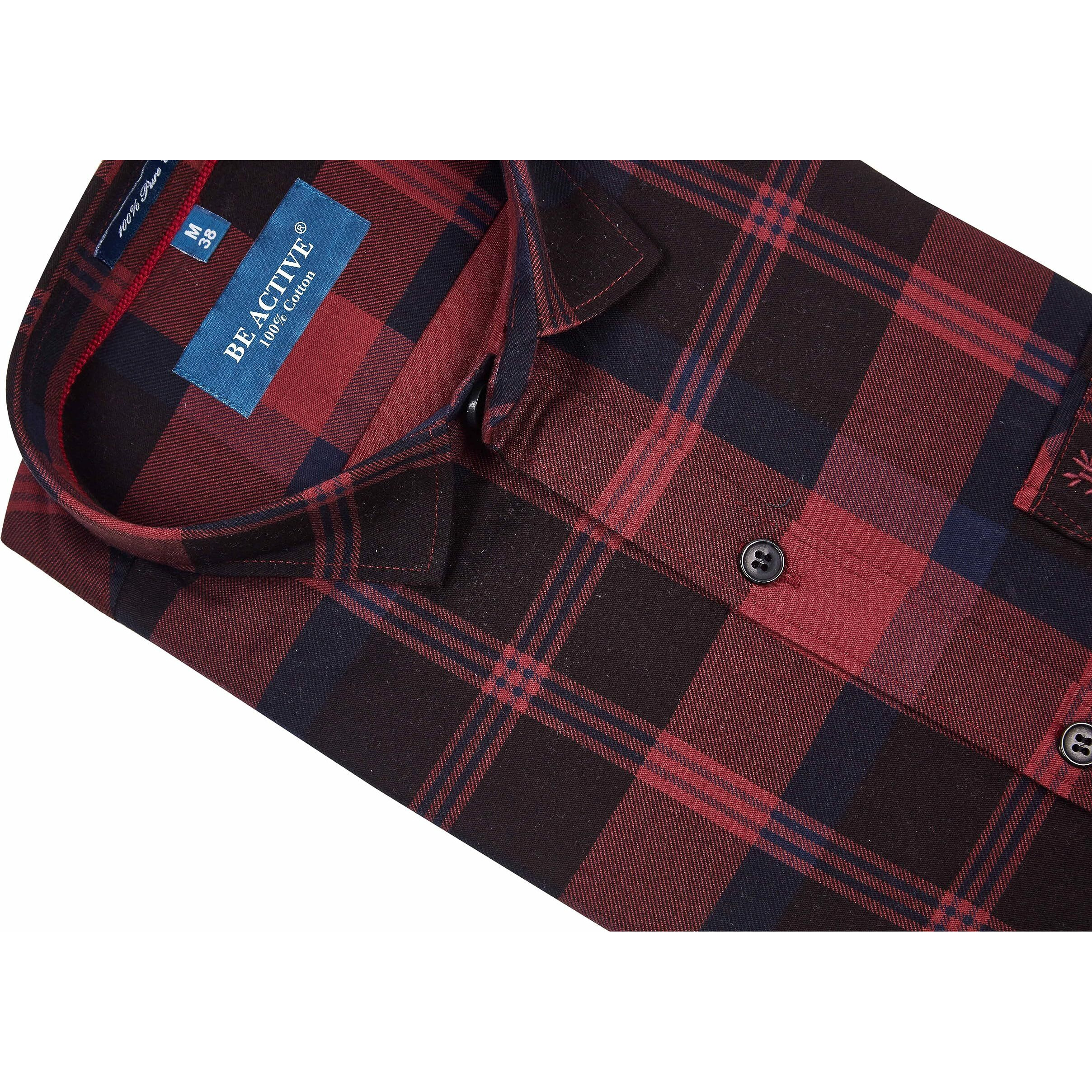 Be Active Men's Casual 100% Cotton Checkered Shirt || Casual Shirts For Men || Men Casual Shirt || Casual Wear Shirts (Cch0177-2-L) Maroon