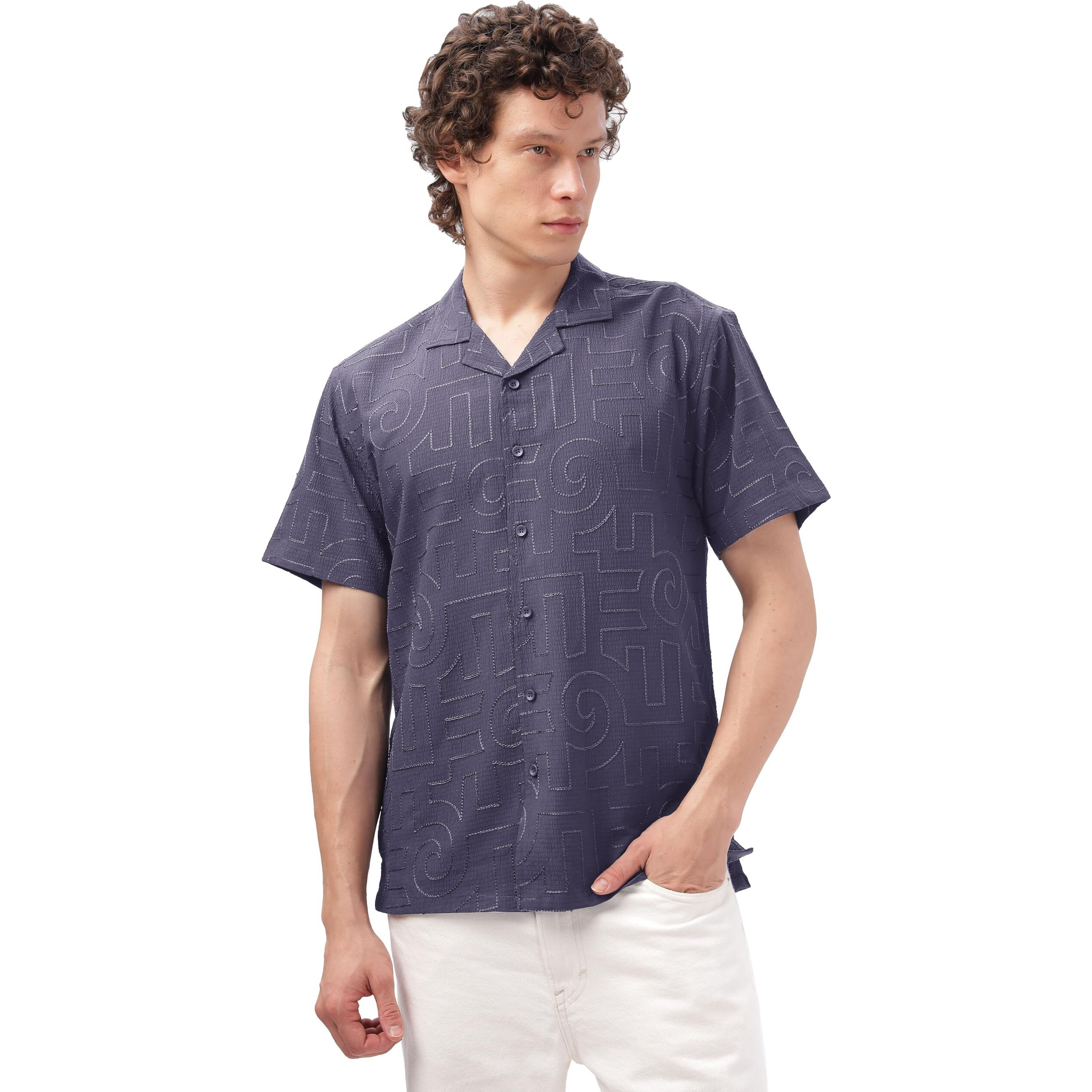 Be Active Men's Casual Cotton Blend Embroidered Shirt || Half Sleeve Shirt || Men Casual Shirt || Casual Wear Shirts (Him0134 6 S) Blue