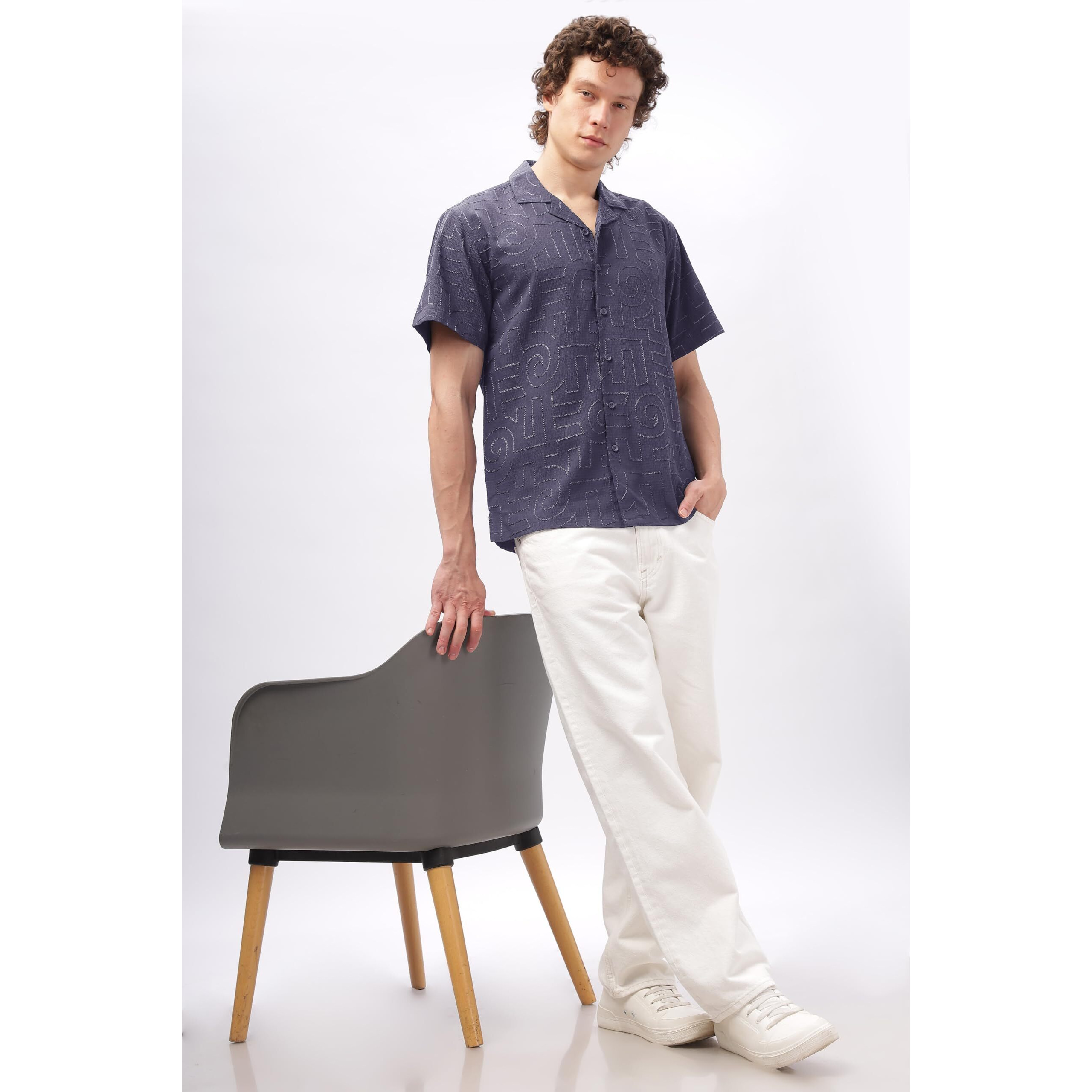 Be Active Men's Casual Cotton Blend Embroidered Shirt || Half Sleeve Shirt || Men Casual Shirt || Casual Wear Shirts (Him0134 6 S) Blue