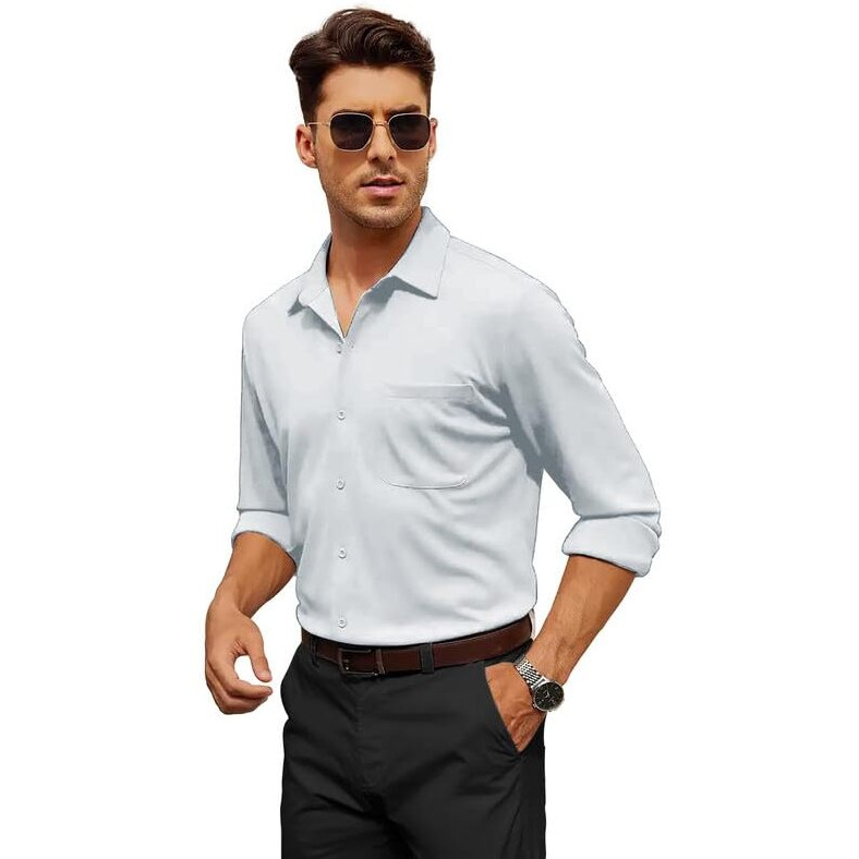 Be Active Cotton Men's Solid Regular Fit Shirt (Rf0005_White L)
